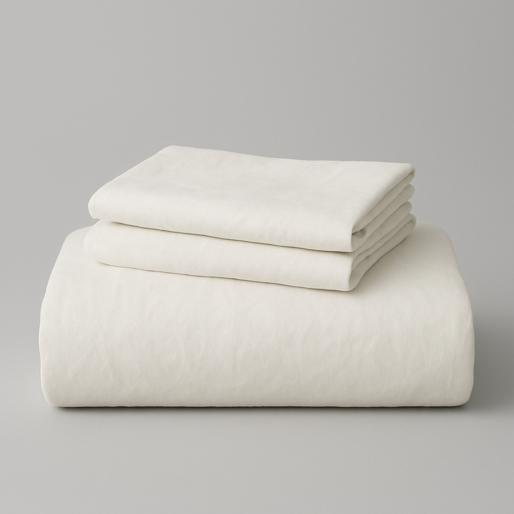 Stack of white folded sheets on a gray background