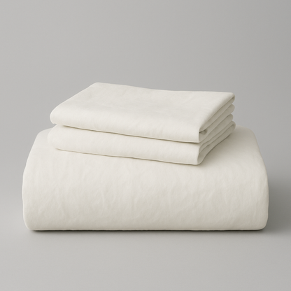 Stack of white folded sheets on a gray background